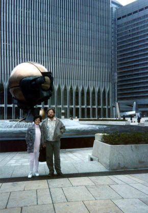 Tom and Carmen Rue at the foot of the World Trade Center. Photo by Ed Rue, 1988.