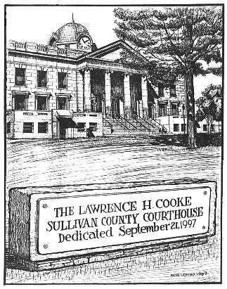 Line Sketch of Court House from dedication program, September 21, 1997. Art by Bob Longo.