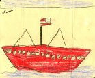 Crayon drawing of a ship by Clyde B. 'Bud' Rue, 1st grade, Livonia, Michigan.