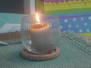 Center-piece candle, Mother's Day 2001, photo by Tom Rue.