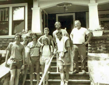 An informal 15 year reunion of 1970 Innisfree campers was held recently in Milanville. Pictured (from left) are: Ann, Tom and Bud Rue. Front: Nick Koechln, Catherine Clifford, Ron and Elaine Berger, Michael Schlanger. Not pictured but present for the weekend: Rachel Weiss, Dana Moser, Andy Prickett.