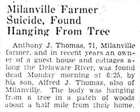 Milanville farmer suicide, found hanging from tree