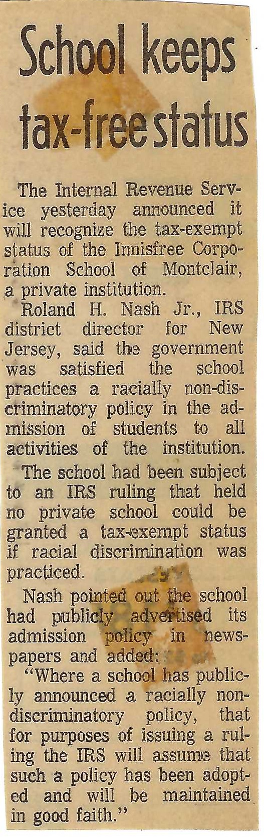 School keeps tax-free status