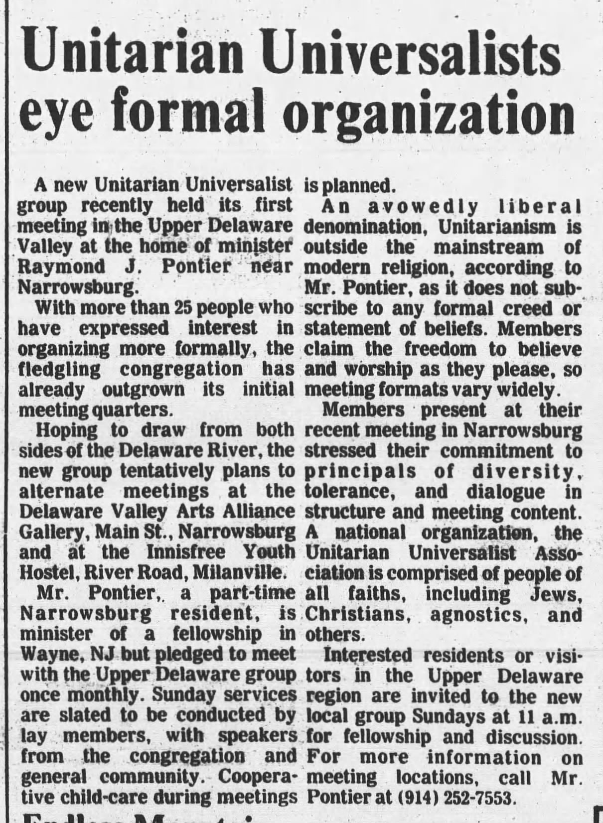 Unitarian Unitersalists eye formal organization
