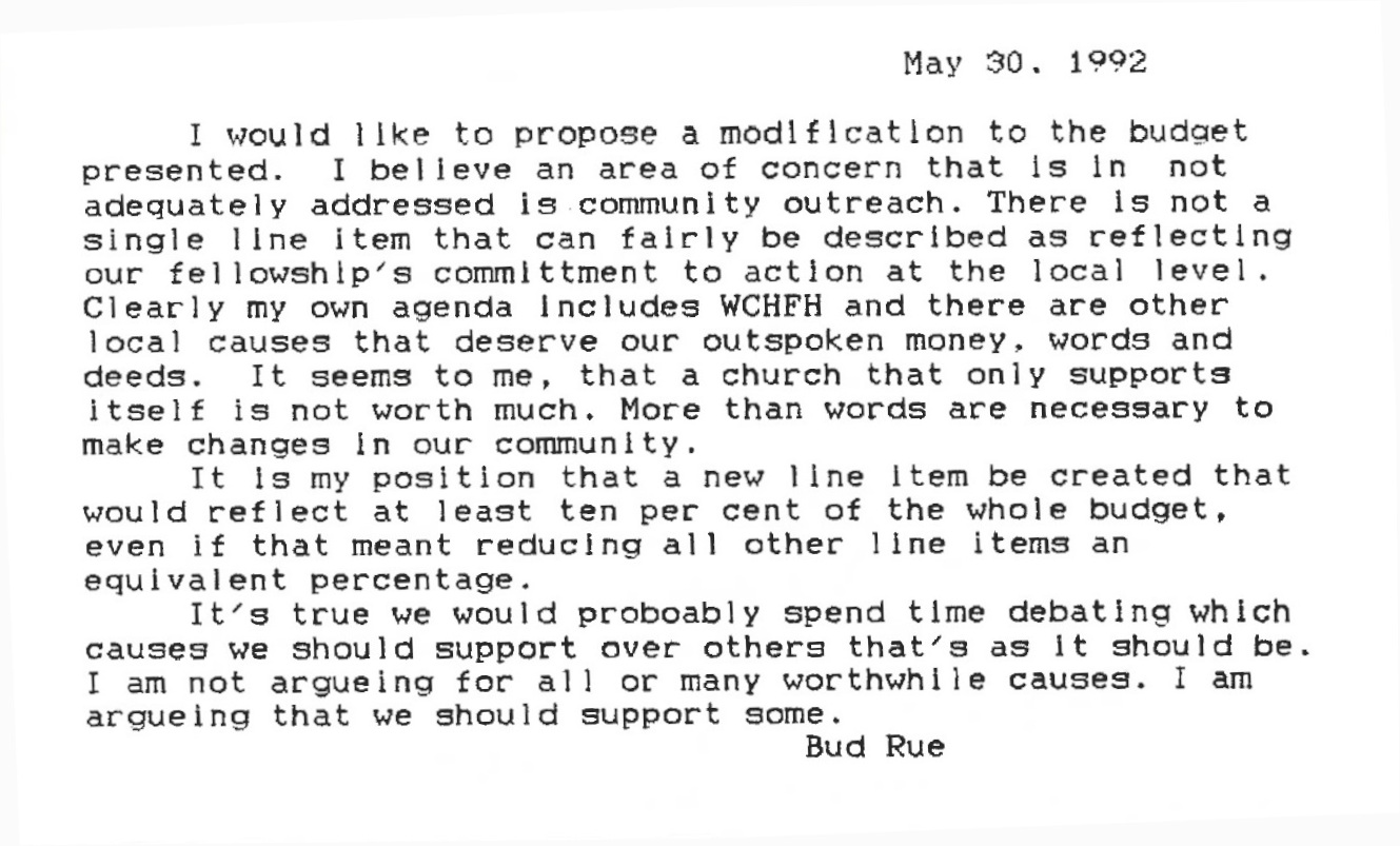 Bud Rue's letter to the UDUUF executive committee