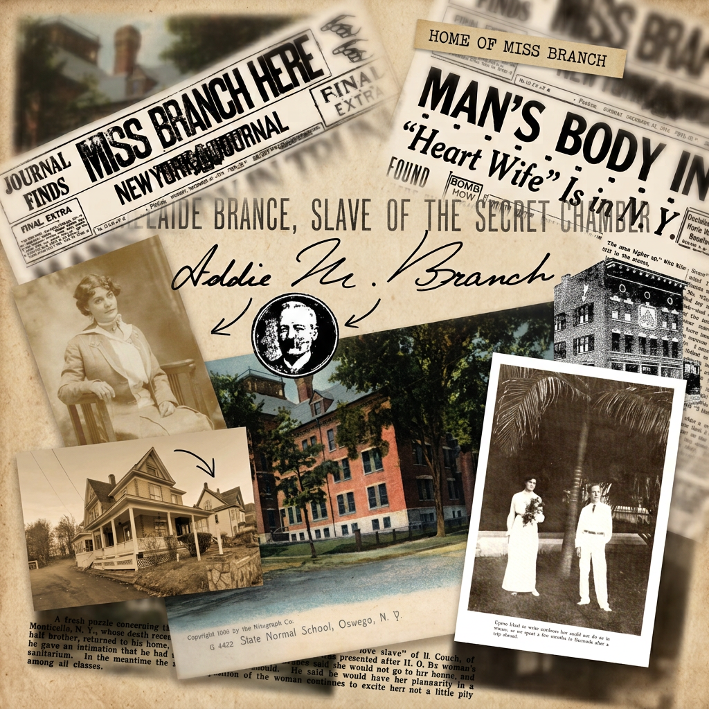 Montage of events and documents in Adelaide Branch's life