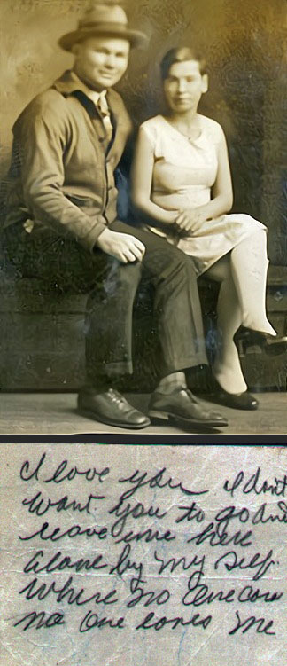 Arthur and Opal Rue, with a note she wrote him in 1927