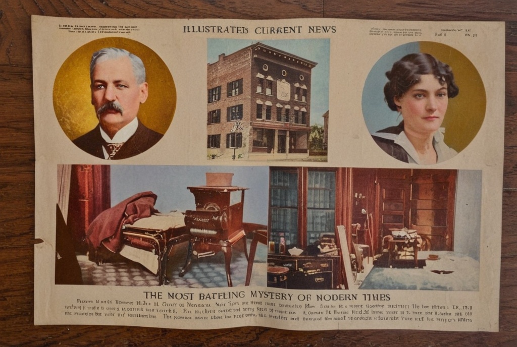 News banner, colorized version of a 1913 photograph. Original: New York Evening Journal, Dec. 23, 1913. "The most baffeling mystery of modern times."